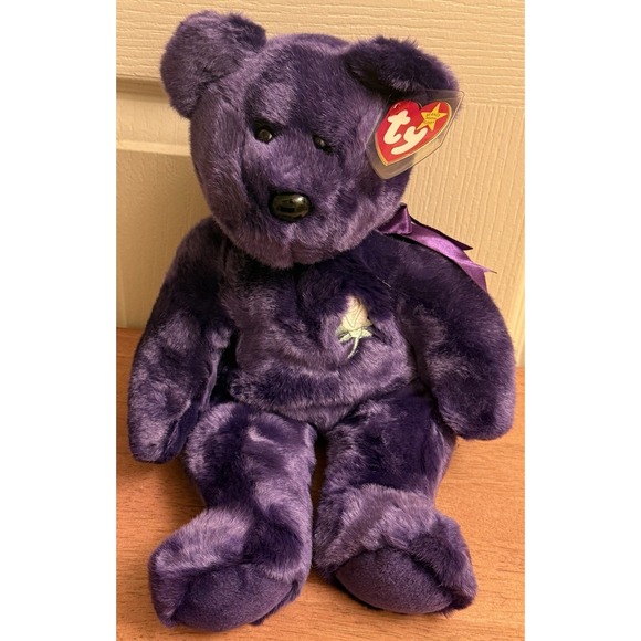 TY Beanie Buddies PRINCESS DIANA‎ Purple Teddy Bear tag vintage rare USA plush